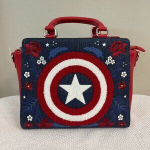 LOUNGEFLY ~ Marvel Captain America Denim Embroidered Crossbody Bag - NWT!